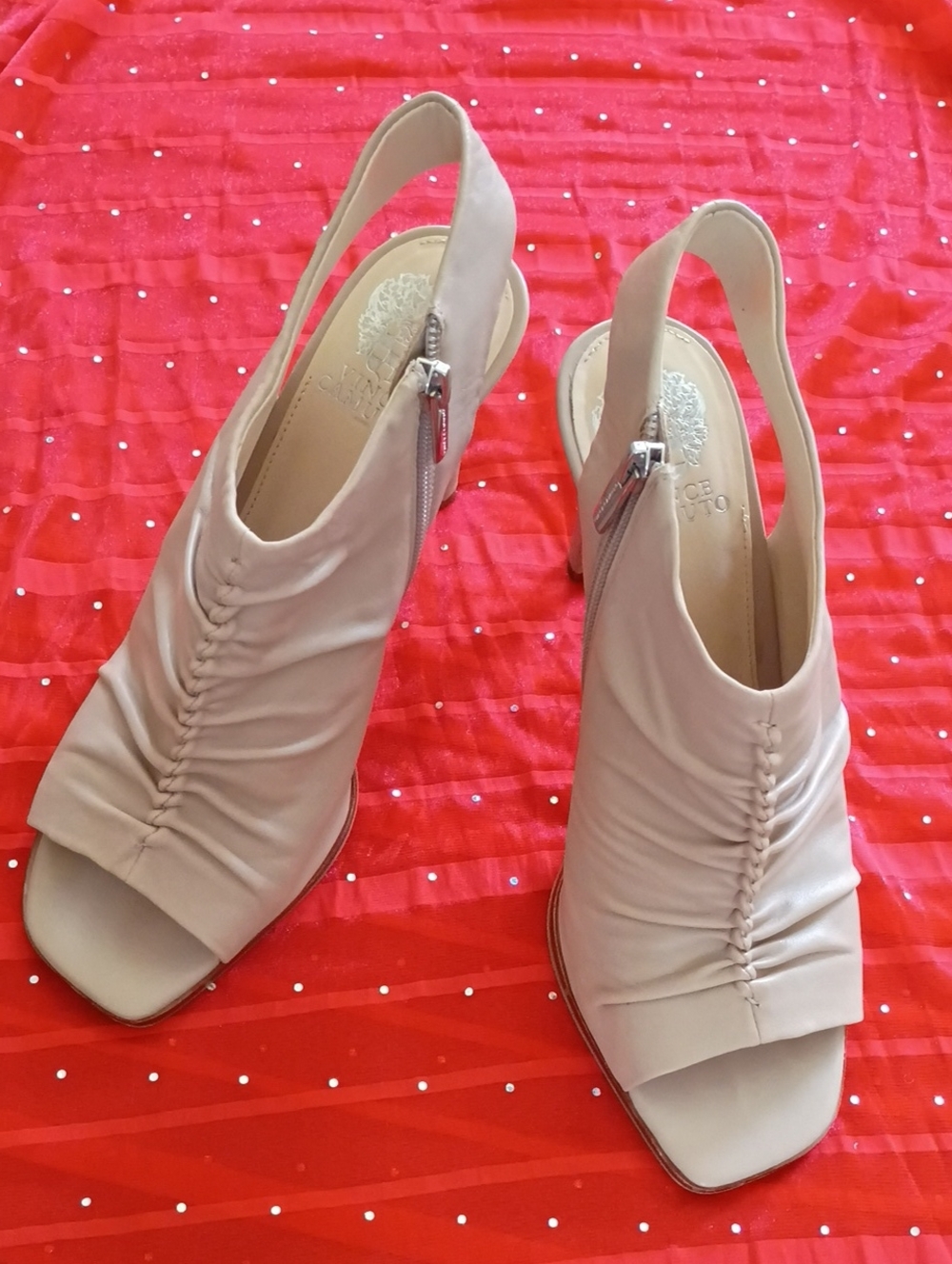 Vince Camuto Nude Blush Ruched Slingback Peep-Toe Heels size 10